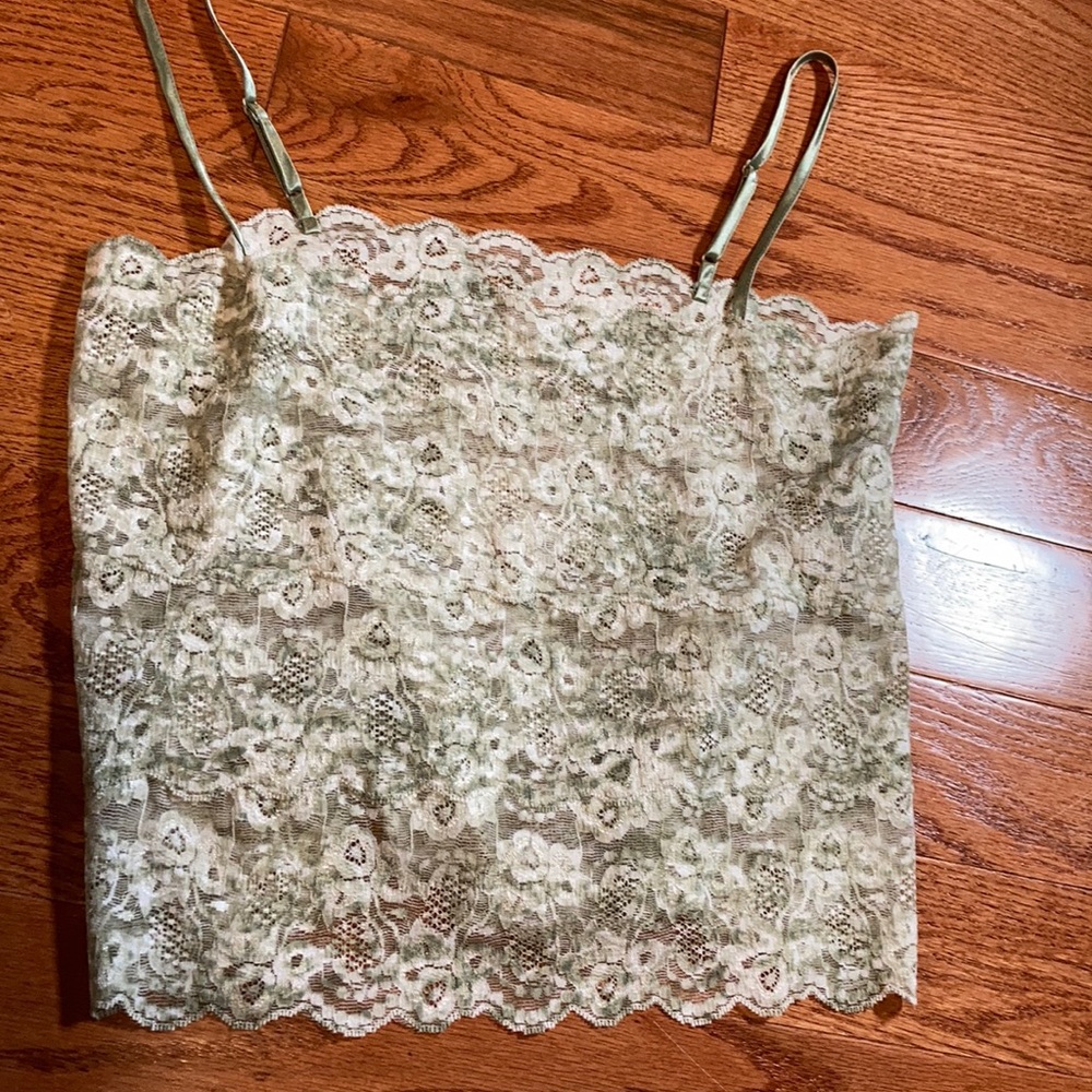 Green lace band camisole top w/ satin straps 90s